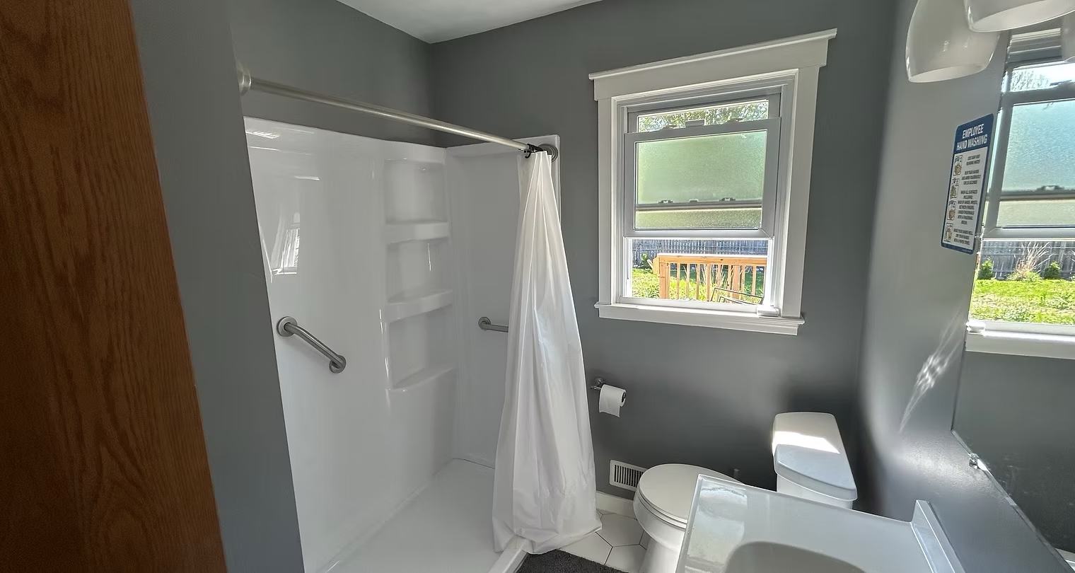 Accessible bathroom with grab bars